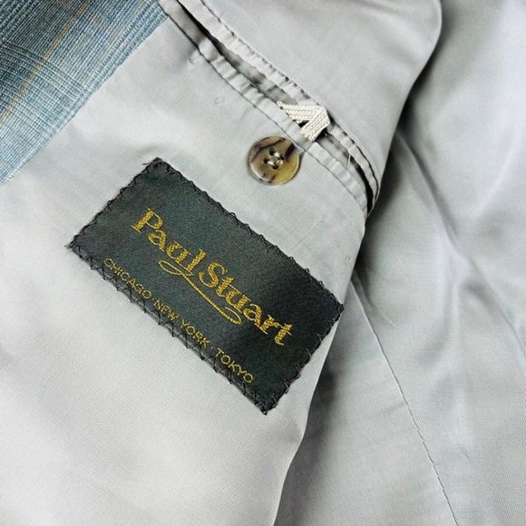 Paul Stuart Brown Blue & Orange Check 2 Button/Vent Full Suit Size 43R 38X26 - Picture 7 of 12